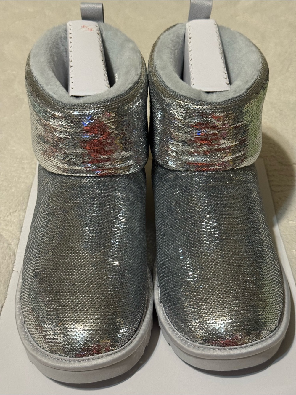 UGG Silver Classic Mini Mirror Ball Boots - Size 10